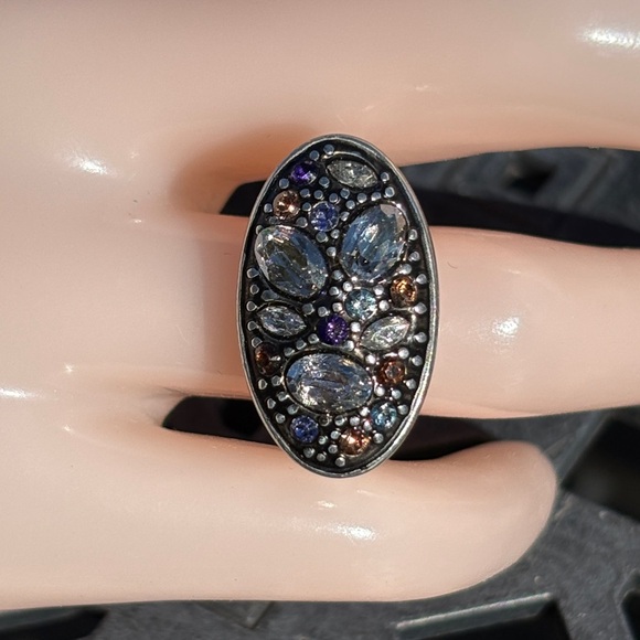 Brighton Crystal Voyage Swarovski Cocktail Ring Size 7.75 Silver Plated EUC - Picture 5 of 13